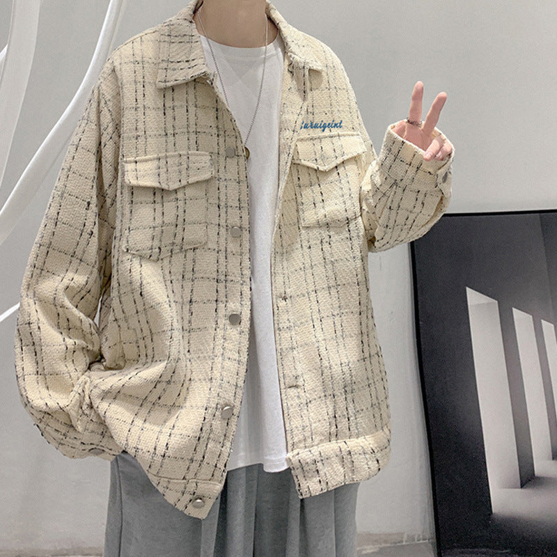 Peywa Casual Loose Plaid Coat – Korean Hong Kong Style for Men