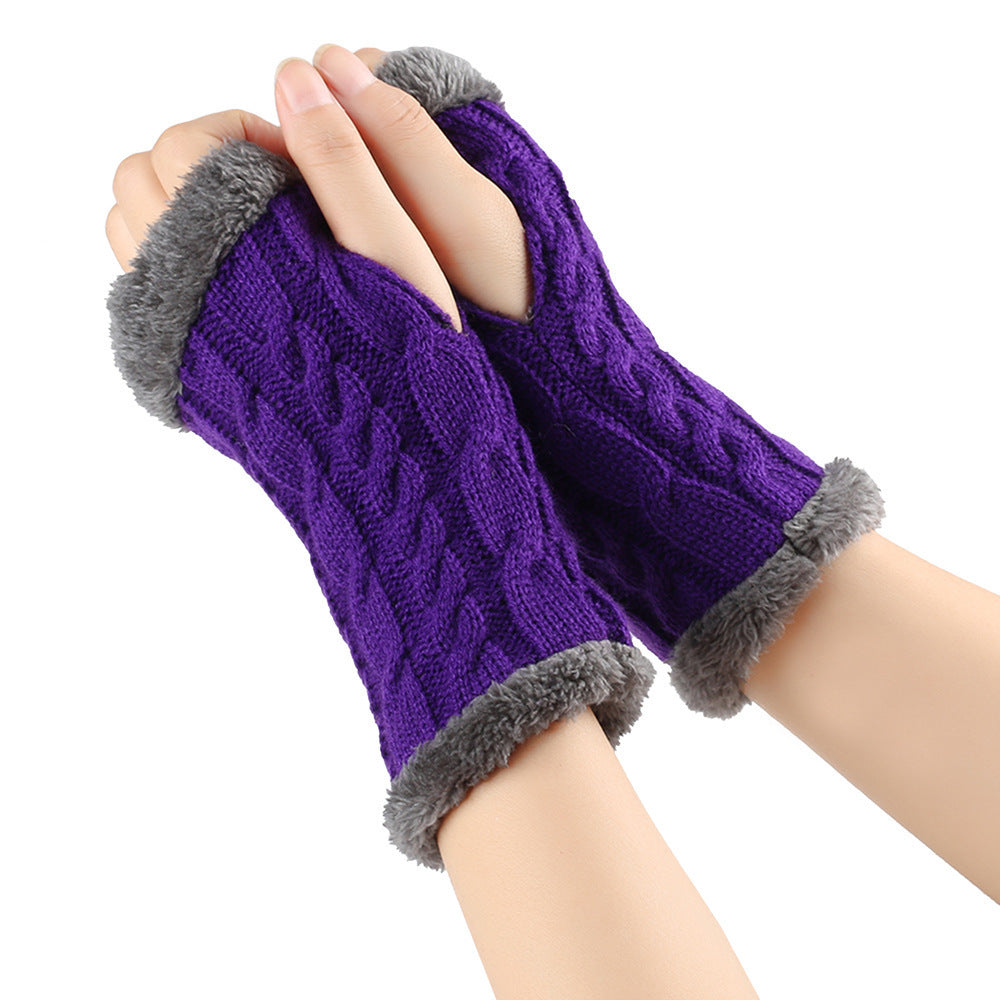 Women’s Winter Plush Fingerless Gloves – Thick Fleece Woolen Knit