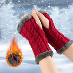 Women’s Winter Plush Fingerless Gloves – Thick Fleece Woolen Knit