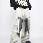 Peywa Men’s Splash Ink Cargo Pants – Loose Straight Multi-Pocket Trousers