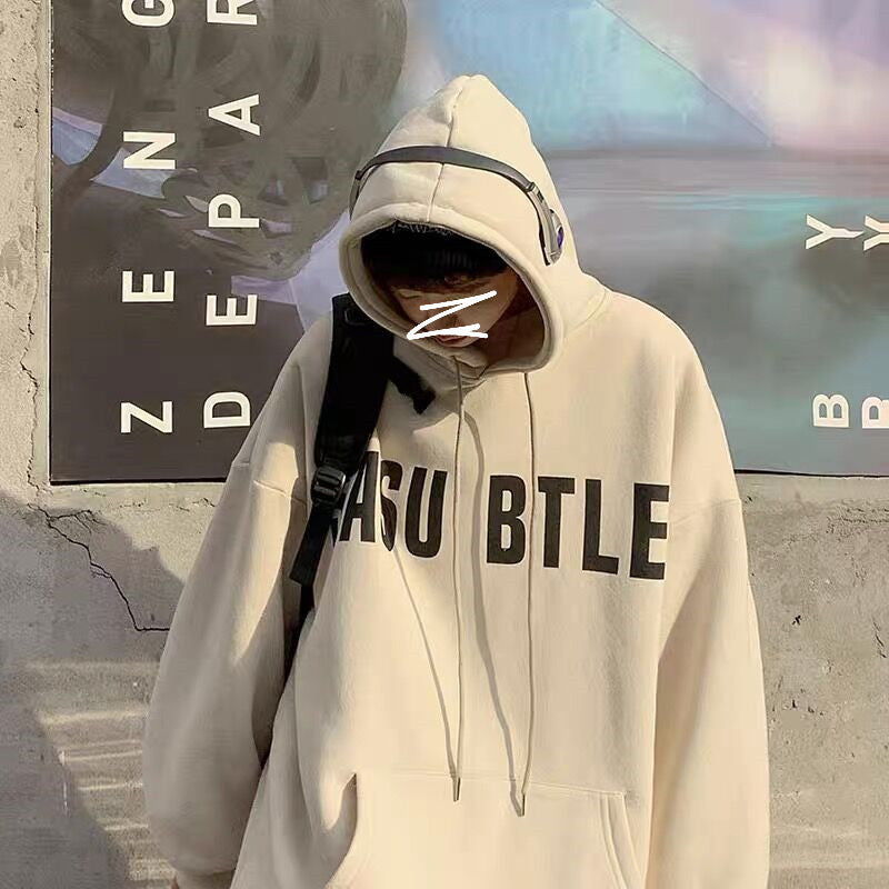 Men’s American Hooded Sweater – Plus Velvet Loose Winter Hoodie