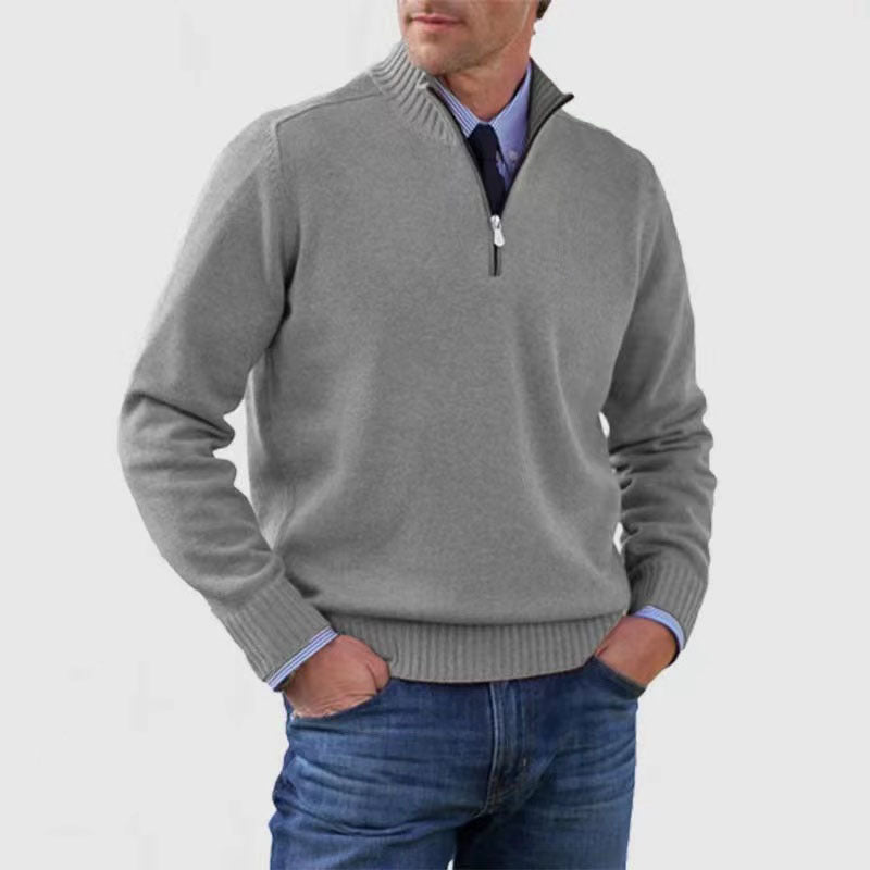 Peywa Men’s Stand Collar Zipper Sweater – Winter Knitted Long Sleeve