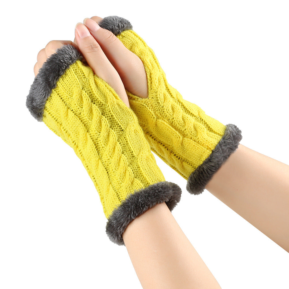 Women’s Winter Plush Fingerless Gloves – Thick Fleece Woolen Knit