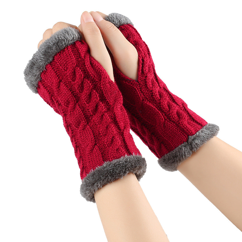 Women’s Winter Plush Fingerless Gloves – Thick Fleece Woolen Knit
