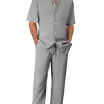 Peywa Men’s Summer Shirt & Trousers Set – Fashion Lapel Two-Piece Outfit