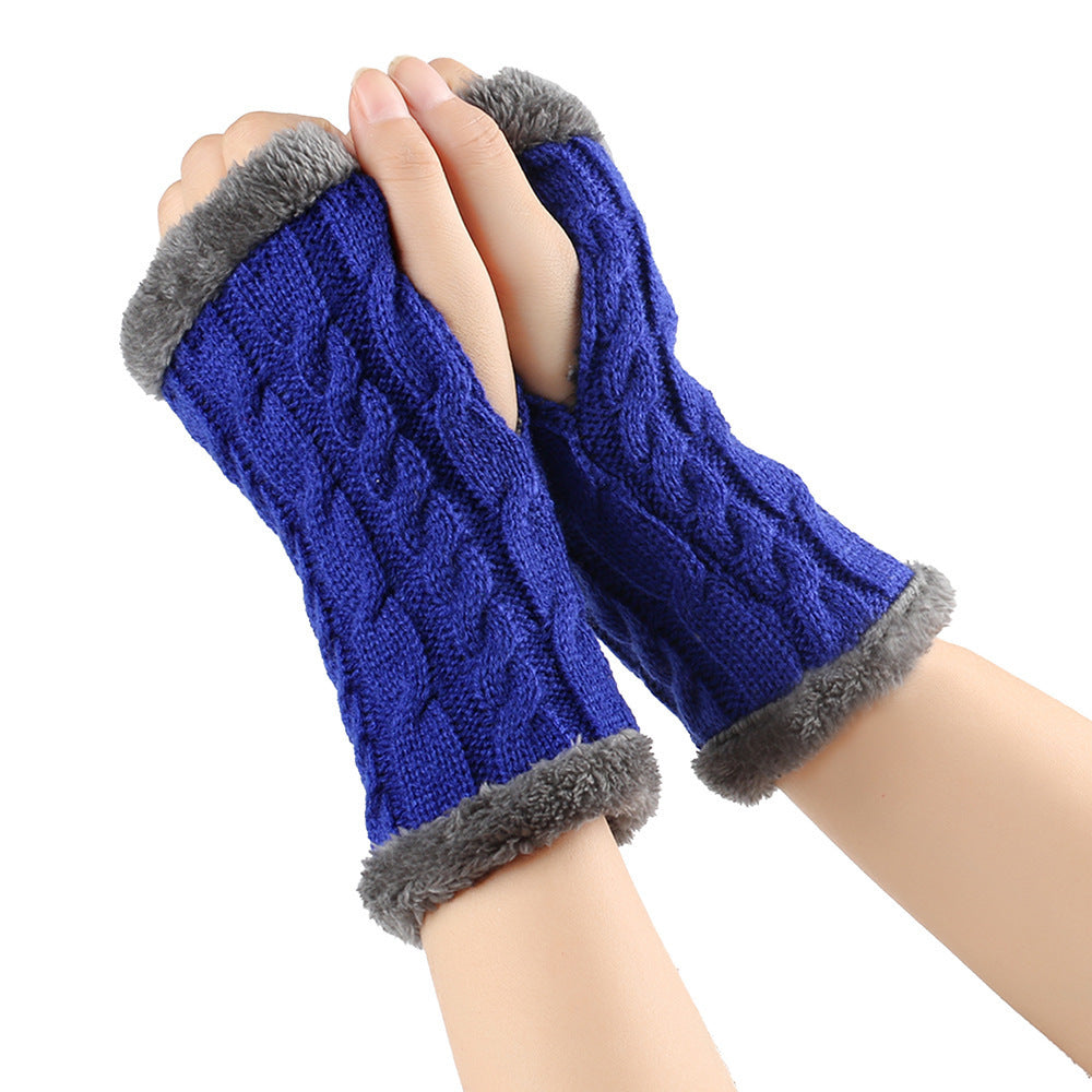 Women’s Winter Plush Fingerless Gloves – Thick Fleece Woolen Knit