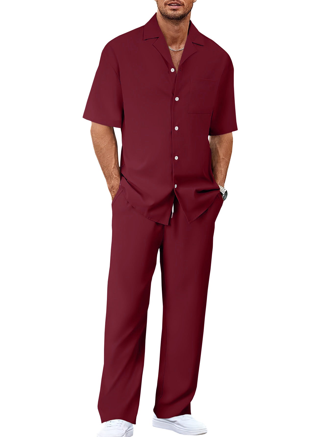 Peywa Men’s Summer Shirt & Trousers Set – Fashion Lapel Two-Piece Outfit