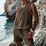 Men’s Vertical Pattern Suit – Slim Lapel Short Sleeve Shirt & Shorts