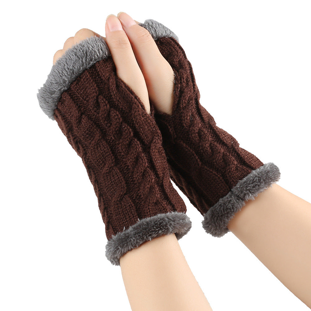 Women’s Winter Plush Fingerless Gloves – Thick Fleece Woolen Knit