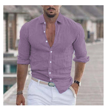 Men’s Long Sleeve Casual Shirt – Solid Color Button-Up Top