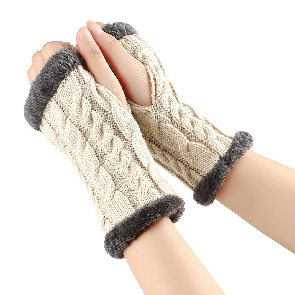 Women’s Winter Plush Fingerless Gloves – Thick Fleece Woolen Knit